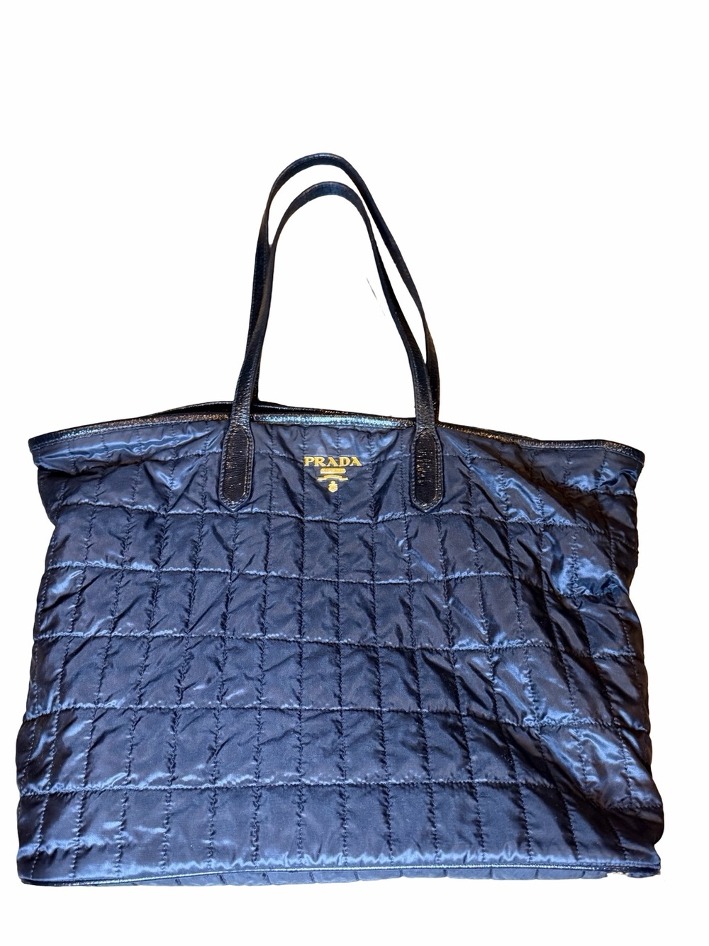 Prada Quilted black Tote with Gold Logo Plaque